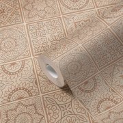 Vliesová tapeta na zeď 389213 - 3D mozaika, strukturovaná, béžová, krémová, měděná, metalická, oranžová - tapeta z kolekce Terra od výrobce A.S.Création