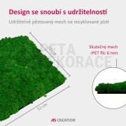 Nástěnný akustický panel s pravým mechem v sytě zelené barvě na filcovém podkladu, rozměr 52 x 52 cm z kolekce Modular Wall A.S.Création - DD136676