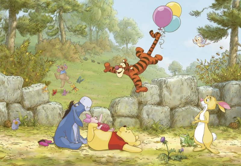 Dětská papírová fototapeta Medvídek Pú s balónkem 8-460 / Fototapety na zeď Winnie Pooh Ballooning (368 x 254 cm) Komar