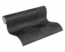 3D grafická vliesová tapeta, kombinace barev černé a stříbrné, s metalickým efektem, 3D optika - role
