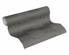 3D grafická vliesová tapeta, šedá se stříbrným grafickým motivem, s metalickým efektem - role
