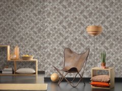 Moderní grafická vliesová tapeta, mozaika s motivem dřeva, kombinace šedé a bílé barvy