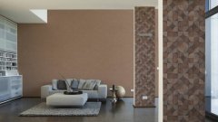 Moderní grafická vliesová tapeta, mozaika s motivem dřeva, kombinace béžové, hnědé a šedé barvy