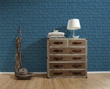 Vliesová tapeta cihlová stěna modrá, moderní vintage styl, retro