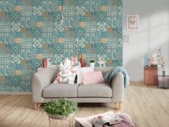 Moderní tapeta Obklady, kachličky, mozaika, azulejos v 3D optice