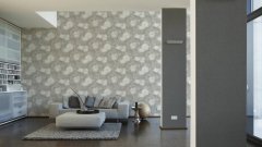 Lifestylová vliesová tapeta šedý podklad, vícebarevné květy, 3D optika