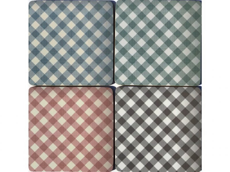 Korková podložka na stůl KP201 barevné káro / Korkové podložky, prostírání set 4 ks (10,5 x 10,5 cm) HCS deco