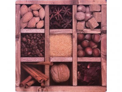 Korková podložka na stůl KP105 ořechy a koření / Korkové podložky, prostírání (25 x 25 cm) HCS deco
