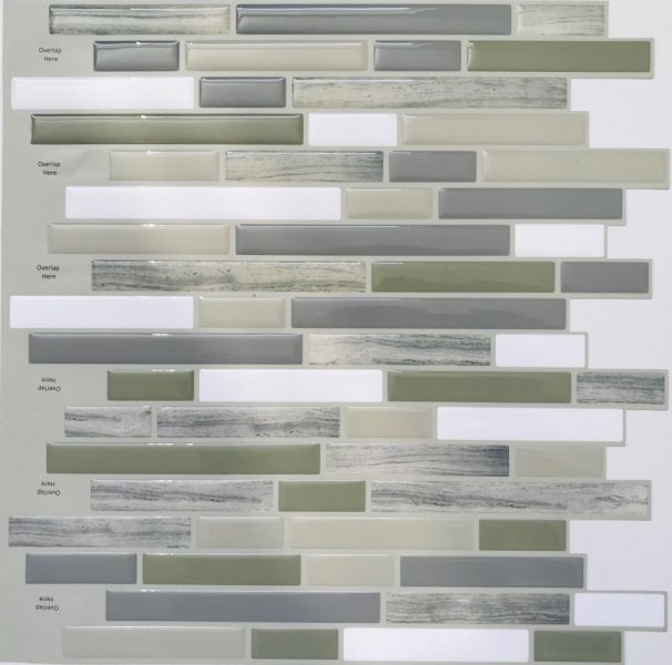 3D samolepící mozaika šedá, olivově zelená, dřevo (30 x 30 cm) / silikonové samolepky mozaiky PAVEMOSA