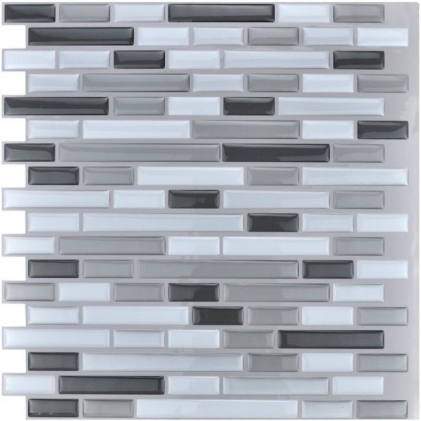 3D samolepící mozaika světle a tmavě šedá, bílá, nepravidelná (30 x 30 cm) / silikonové samolepky mozaiky PAVEMOSA