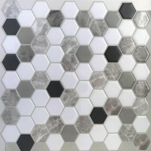 3D samolepící mozaika šedá, hexagon (30 x 30 cm) / silikonové samolepky mozaiky PAVEMOSA