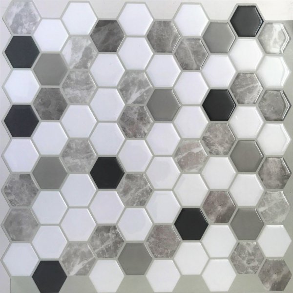 3D samolepící mozaika šedá, hexagon (30 x 30 cm) / silikonové samolepky mozaiky PAVEMOSA
