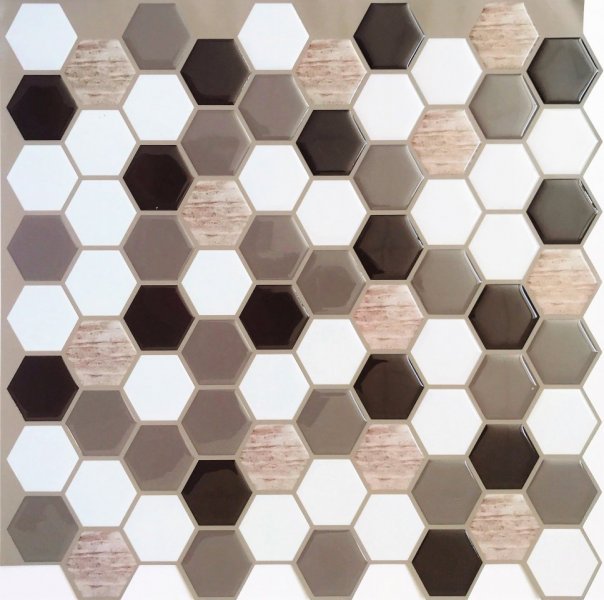 3D samolepící mozaika hnědá, hexagon (30 x 30 cm) / silikonové samolepky mozaiky PAVEMOSA