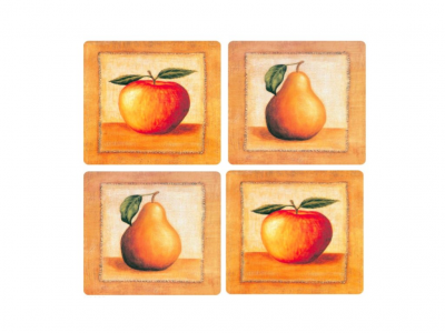 Korková podložka na stůl KP205 hruška, jablko / Korkové podložky, prostírání set 4 ks (10,5 x 10,5 cm) HCS deco