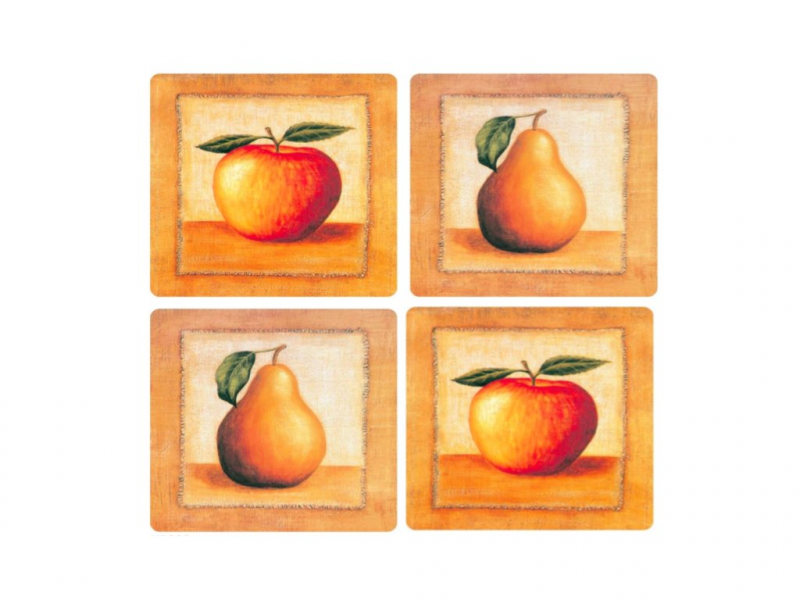 Korková podložka na stůl KP205 hruška, jablko / Korkové podložky, prostírání set 4 ks (10,5 x 10,5 cm) HCS deco