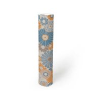 Vliesová tapeta retro, květy - modrá, šedá, oranžová 395352 / Tapety na zeď 39535-2 Retro Chic (0,53 x 10,05 m) A.S.Création