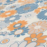 Vliesová tapeta retro, květy - modrá, šedá, oranžová 395352 / Tapety na zeď 39535-2 Retro Chic (0,53 x 10,05 m) A.S.Création