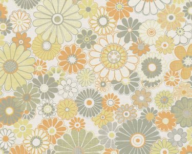 Vliesová tapeta retro, květy - zelená, oranžová 395353 / Tapety na zeď 39535-3 Retro Chic (0,53 x 10,05 m) A.S.Création