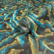 Vliesová tapet, modro-zlatý mramor, abstrakt 0,53 x 10,05 m / Tapety na zeď Mona 81693 Marburg