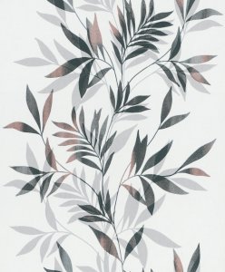 Vliesová tapeta, bílá s černými listy 0,53 x 10,05 m / Tapety na zeď Mona 82458 Marburg