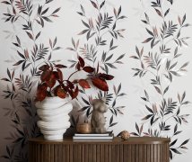 Vliesová tapeta, bílá s černými listy 0,53 x 10,05 m / Tapety na zeď Mona 82458 Marburg