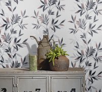 Vliesová tapeta, bílá s černými listy 0,53 x 10,05 m / Tapety na zeď Mona 82458 Marburg