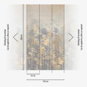 Tapetový designový panel Probuzení přírody - vliesová fototapeta se zlatými a modrými listnatými stromy na mlhavém pastelovém pozadí – barvy béžová, krémová, modrá - z kolekce Cosmo Living od A.S. Création