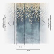Tapetový designový panel Splývající listy - vliesová fototapeta s volně splývajícími zlatými listy na modrém podkladu – barvy zlatá, žlutá, okrová, modrá - z kolekce Cosmo Living od A.S. Création