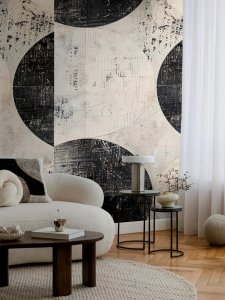 Tapetový stěnový panel velké černé kruhy na světlém pozadí 791441 / Cosmo Living vliesová tapeta 79144-1 (role 0,53 x 8,80 m) A.S.Création