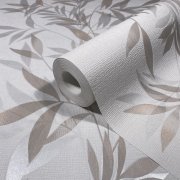 Vliesová tapeta, bílá s růžovými listy 0,53 x 10,05 m / Tapety na zeď Mona 82459 Marburg