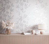 Vliesová tapeta, bílá s šedými listy 0,53 x 10,05 m / Tapety na zeď Mona 82460 Marburg