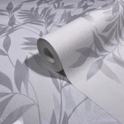 Vliesová tapeta, bílá s šedými listy 0,53 x 10,05 m / Tapety na zeď Mona 82460 Marburg