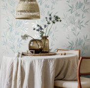 Vliesová tapeta, bílá s  listy v mintové barvě  0,53 x 10,05 m / Tapety na zeď Mona 82461 Marburg