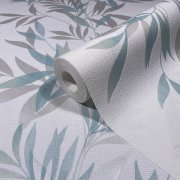 Vliesová tapeta, bílá s  listy v mintové barvě  0,53 x 10,05 m / Tapety na zeď Mona 82461 Marburg