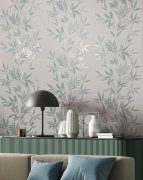 Vliesová tapeta, bílá s  listy v mintové barvě  0,53 x 10,05 m / Tapety na zeď Mona 82461 Marburg