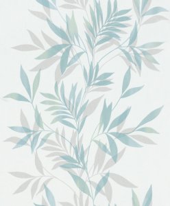 Vliesová tapeta, bílá s  listy v mintové barvě  0,53 x 10,05 m / Tapety na zeď Mona 82461 Marburg