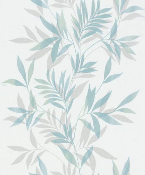 Vliesová tapeta, bílá s  listy v mintové barvě  0,53 x 10,05 m / Tapety na zeď Mona 82461 Marburg