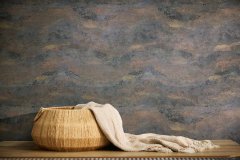 Abstraktní vliesová tapeta s vlnkovaným vzorem, se strukturovaným a třpytivým efektem – kombinace barev modrá, zlatá, měděná, metalická 786564 -kolekce Hot Spots německého výrobce A.S.Création