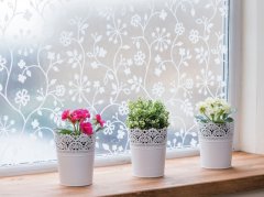 Statická dekorativní fólie na sklo Květy bílé - Tord weiss, zamezuje průhledu - vitráž, 90 x 150 cm - značkové adhezivní tapety d-c-fix