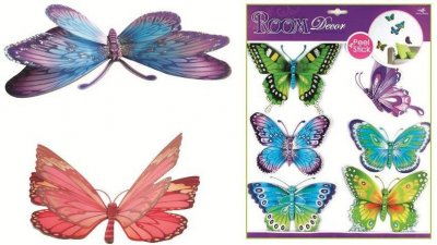 Samolepicí dekorace na zeď (30x30cm) Room Decor modrozelení motýli s pohyblivými křídly 3D 678