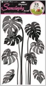 Samolepky na zeď monstera, černé listy 10085 / Pokojová samolepicí dekorace Room Decor (60 x 32 cm)