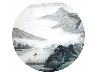 Samolepicí fototapeta Orientální akvarel 70x70 cm CR3216 Oriental Watercolor / kruhové samolepicí vliesové dekorace La Form (ø 70 cm) AG Design