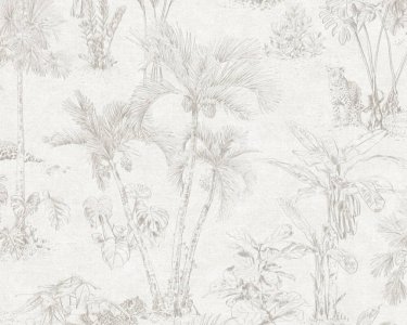 Vliesová tapeta džungle, palmy, zvířecí motiv, béžová, šedá 380211 / Tapety na zeď 38021-1 Cuba (0,53 x 10,05 m) A.S.Création