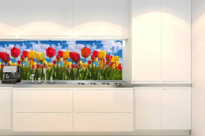 Samolepicí fototapeta na kuchyňskou linku Pole tulipánů KI-180-131 / Fototapety do kuchyně Dimex (180 x 60 cm)