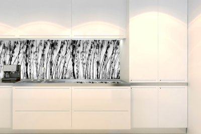 Samolepicí fototapeta na kuchyňskou linku Černobílá tráva KI-180-137 / Fototapety do kuchyně Dimex (180 x 60 cm)
