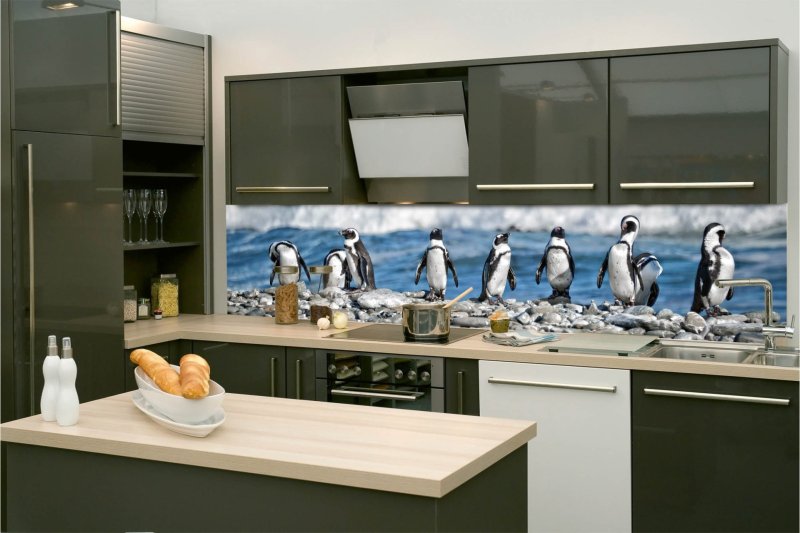 Samolepicí fototapeta na kuchyňskou linku Tučňáci KI-260-112 / Fototapety do kuchyně Dimex (260 x 60 cm)
