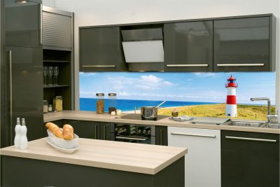 Samolepicí fototapeta na kuchyňskou linku Maják na pláži KI-260-119 / Fototapety do kuchyně Dimex (260 x 60 cm)