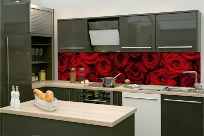 Samolepicí fototapeta na kuchyňskou linku Červené růže KI-260-132 / Fototapety do kuchyně Dimex (260 x 60 cm)