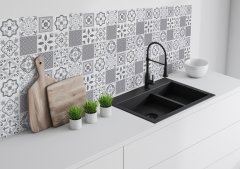 Samolepicí vinylový obklad na stěnu - samolepicí PVC čtverce na zeď šedobílé dlaždičky, kostky - Oriental Tiles