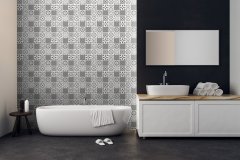 Samolepicí vinylový obklad na stěnu - samolepicí PVC čtverce na zeď šedobílé dlaždičky, kostky - Oriental Tiles